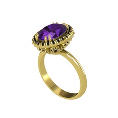 Maahes Yüzük - Ametist ve siyah zirkon 8 ayar altın yüzük #z61xza