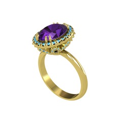 Maahes Yüzük - Ametist ve akuamarin 14 ayar altın yüzük #zl0kc3