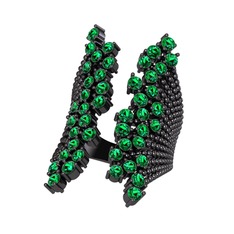 Livya Yüzük - Yeşil kuvars 925 ayar siyah rodyum kaplama gümüş yüzük #cbnrmb