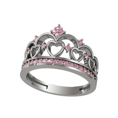 Leia Taç Yüzük - Pembe kuvars 925 ayar gümüş yüzük #1sehbli