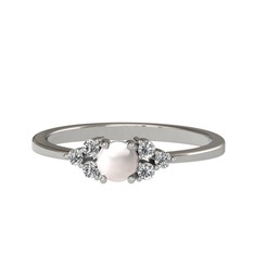 Inci ve beyaz zirkon 8 ayar beyaz altın yüzük