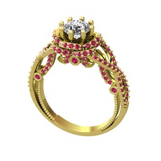 Beyaz zirkon ve rodolit garnet 18 ayar altın yüzük