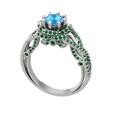 Luana Tektaş Yüzük - Akuamarin ve yeşil kuvars 14 ayar beyaz altın yüzük #10sf0pk