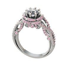 Luana Tektaş Yüzük - Swarovski ve pembe kuvars 18 ayar beyaz altın yüzük #10xeklz