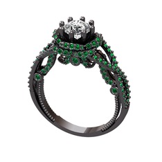 Luana Tektaş Yüzük - Swarovski ve yeşil kuvars 925 ayar siyah rodyum kaplama gümüş yüzük #115qjo1