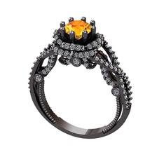 Luana Tektaş Yüzük - Sitrin ve pırlanta 925 ayar siyah rodyum kaplama gümüş yüzük (2.25 karat) #116fz7o