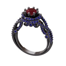 Luana Tektaş Yüzük - Kök yakut ve lab safir 925 ayar siyah rodyum kaplama gümüş yüzük #122x9g9