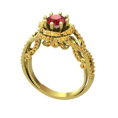Garnet ve sitrin 925 ayar altın kaplama gümüş yüzük
