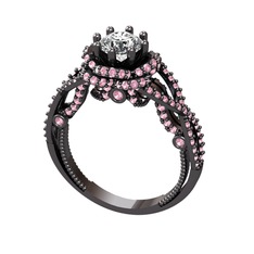 Luana Tektaş Yüzük - Swarovski ve pembe kuvars 925 ayar siyah rodyum kaplama gümüş yüzük #12sf4kl