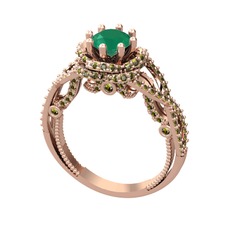 Luana Tektaş Yüzük - Kök zümrüt ve peridot 14 ayar rose altın yüzük #130fio4