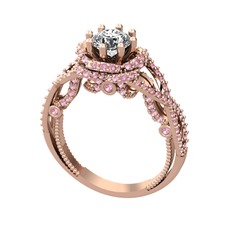 Beyaz zirkon ve pembe kuvars 18 ayar rose altın yüzük