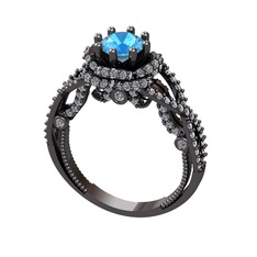 Luana Tektaş Yüzük - Akuamarin ve swarovski 925 ayar siyah rodyum kaplama gümüş yüzük #147565c