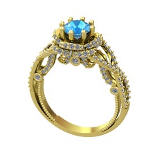 Luana Tektaş Yüzük - Akuamarin ve pırlanta 925 ayar altın kaplama gümüş yüzük (2.25 karat) #14bpd1p