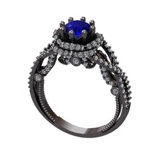 Luana Tektaş Yüzük - Lab safir ve swarovski 925 ayar siyah rodyum kaplama gümüş yüzük #14kssav