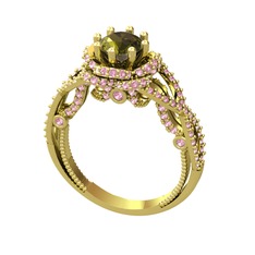 Peridot ve pembe kuvars 14 ayar altın yüzük
