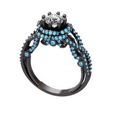 Luana Tektaş Yüzük - Swarovski ve akuamarin 925 ayar siyah rodyum kaplama gümüş yüzük #1580r54