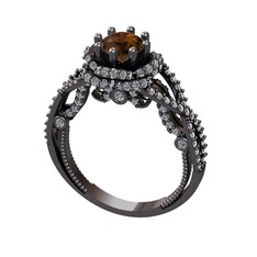 Dumanlı kuvars ve swarovski 925 ayar siyah rodyum kaplama gümüş yüzük