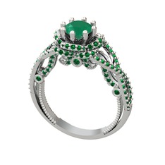 Luana Tektaş Yüzük - Kök zümrüt ve yeşil kuvars 14 ayar beyaz altın yüzük #16a9y7e