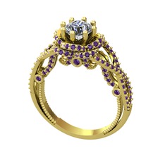 Pırlanta ve ametist 8 ayar altın yüzük (0.92 karat)