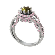 Luana Tektaş Yüzük - Peridot ve pembe kuvars 18 ayar beyaz altın yüzük #16wlsxe