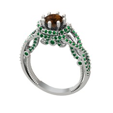 Dumanlı kuvars ve yeşil kuvars 18 ayar beyaz altın yüzük