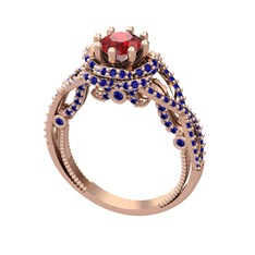 Garnet ve lab safir 18 ayar rose altın yüzük