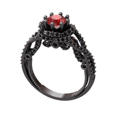 Garnet ve siyah zirkon 925 ayar siyah rodyum kaplama gümüş yüzük