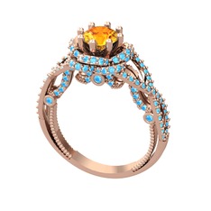 Sitrin ve akuamarin 8 ayar rose altın yüzük