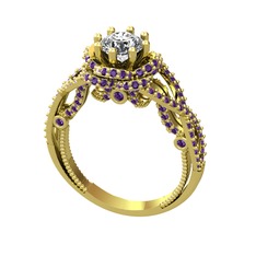 Swarovski ve ametist 18 ayar altın yüzük