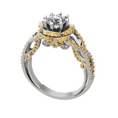 Luana Tektaş Yüzük - Swarovski ve sitrin 8 ayar beyaz altın yüzük #19jbnm6