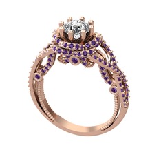 Swarovski ve ametist 8 ayar rose altın yüzük