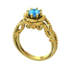 Akuamarin ve sitrin 18 ayar altın yüzük