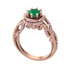 Luana Tektaş Yüzük - Kök zümrüt ve pembe kuvars 8 ayar rose altın yüzük #1aqsoye
