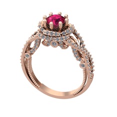 Rodolit garnet ve beyaz zirkon 8 ayar rose altın yüzük