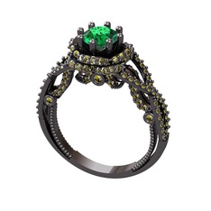 Luana Tektaş Yüzük - Yeşil kuvars ve peridot 925 ayar siyah rodyum kaplama gümüş yüzük #1b97ddu