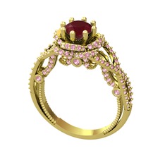 Luana Tektaş Yüzük - Kök yakut ve pembe kuvars 18 ayar altın yüzük #1cga4pe