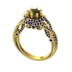 Peridot ve lab safir 18 ayar altın yüzük