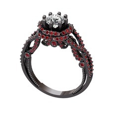 Luana Tektaş Yüzük - Swarovski ve garnet 925 ayar siyah rodyum kaplama gümüş yüzük #1em4eqi