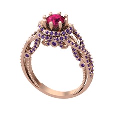 Rodolit garnet ve ametist 8 ayar rose altın yüzük