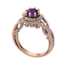Ametist ve swarovski 14 ayar rose altın yüzük