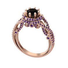 Luana Tektaş Yüzük - Siyah zirkon ve ametist 8 ayar rose altın yüzük #1fr0ssk