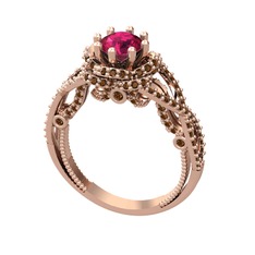 Rodolit garnet ve dumanlı kuvars 8 ayar rose altın yüzük