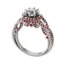 Swarovski ve garnet 14 ayar beyaz altın yüzük