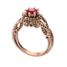 Garnet ve dumanlı kuvars 14 ayar rose altın yüzük