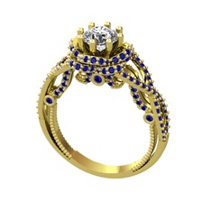 Luana Tektaş Yüzük - Beyaz zirkon ve lab safir 18 ayar altın yüzük #1lygeen