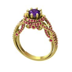 Luana Tektaş Yüzük - Ametist ve rodolit garnet 14 ayar altın yüzük #1mhhzy3