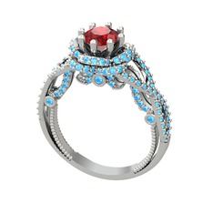 Garnet ve akuamarin 8 ayar beyaz altın yüzük