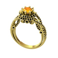 Sitrin ve siyah zirkon 8 ayar altın yüzük