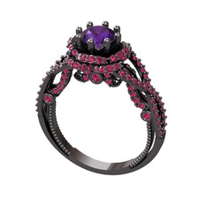 Luana Tektaş Yüzük - Ametist ve rodolit garnet 925 ayar siyah rodyum kaplama gümüş yüzük #1na0h7m
