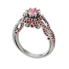 Pembe kuvars ve garnet 18 ayar beyaz altın yüzük